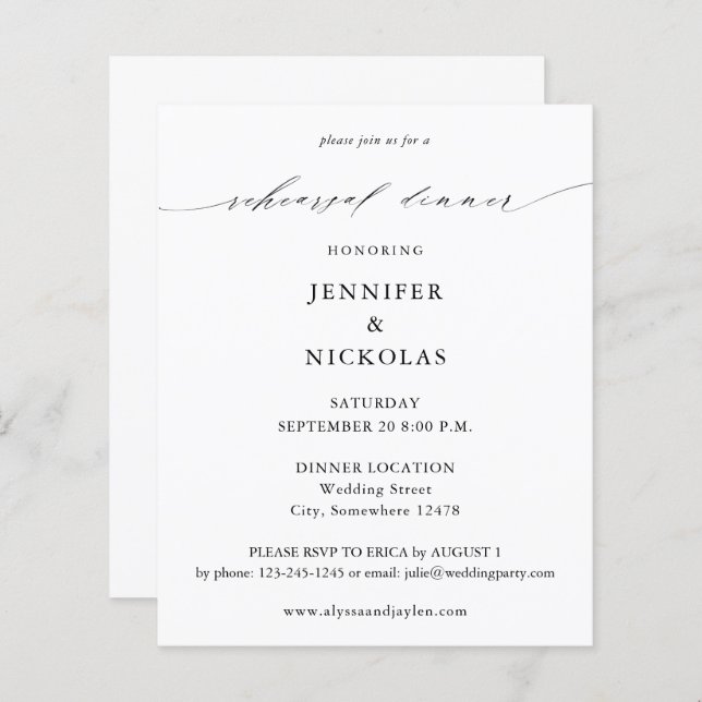 Dîner de répétition noir et blanc élégant pour le  (Devant / Derrière)