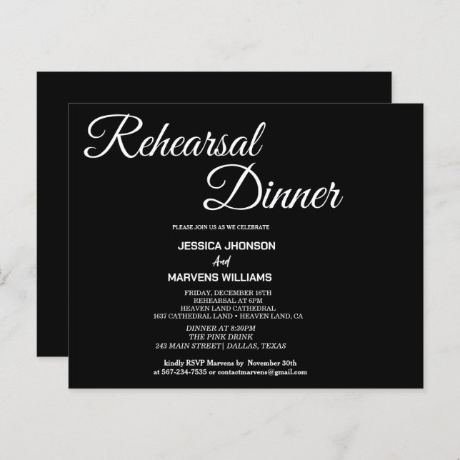 Dîner de répétition noire en écriture simple (Devant / Derrière)