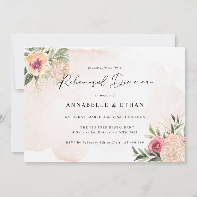 Dîner de répétition Peony and Gold Foil Blooms (Devant)