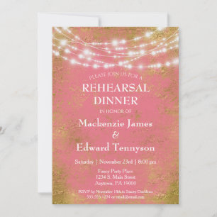 Dîner de répétition Pink Gold Lights Invitation