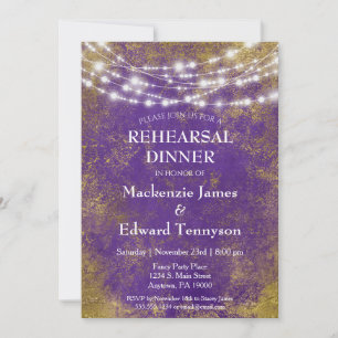 Dîner de répétition Purple Gold Lights Invitation