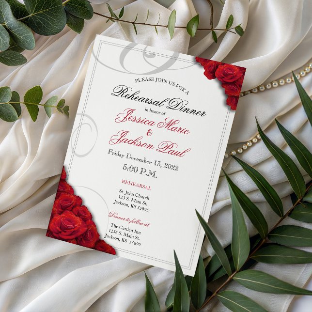 Dîner de répétition Red Roses Invitation (Red Roses Rehearsal Dinner Invitation)