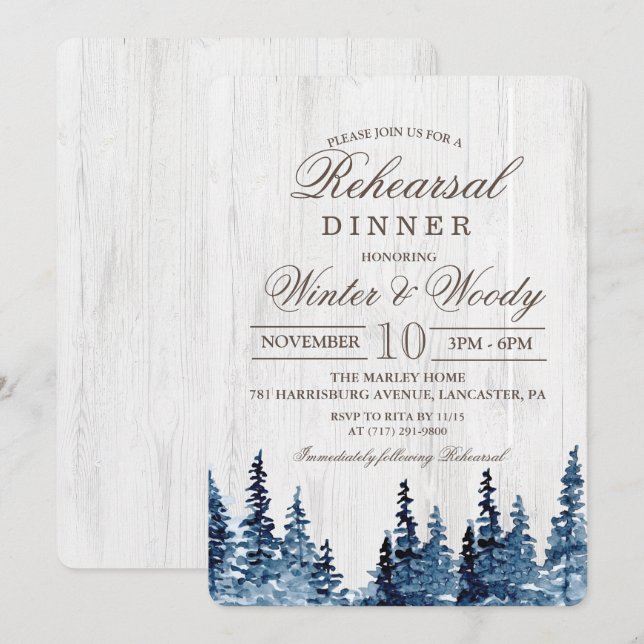 Dîner de répétition Rustique Wood Tree Invitation (Devant / Derrière)