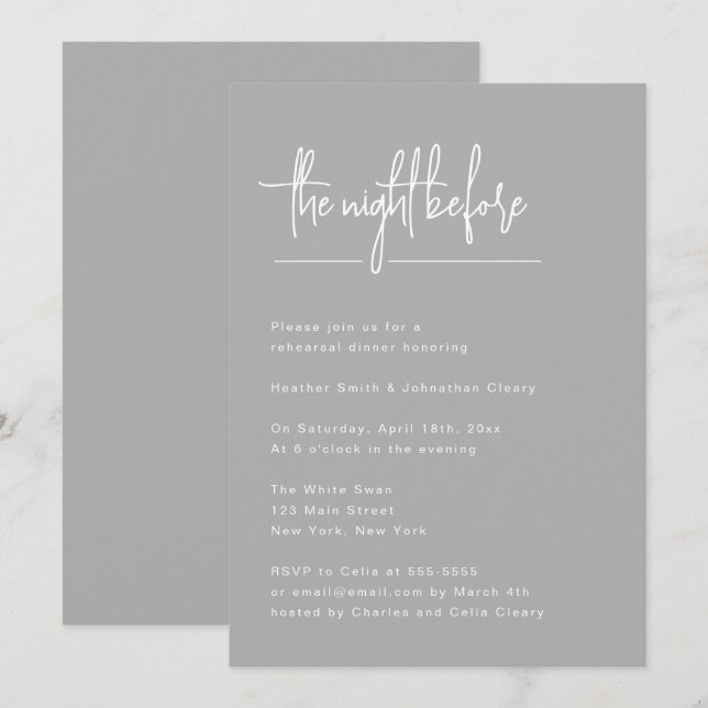 Dîner de répétition simple Dove Grey Invitation (Devant / Derrière)