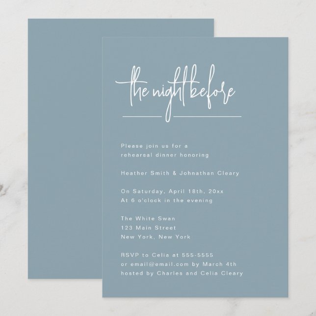 Dîner de répétition simple Dusty Blue Invitation (Devant / Derrière)