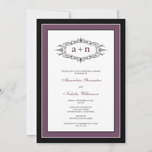 Dîner de répétition simple et élégant Invitation ( (Devant)