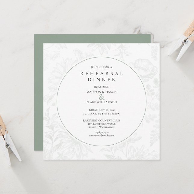 Dîner de répétition végétale végétale Sage Green (Devant/Arrière en situation)