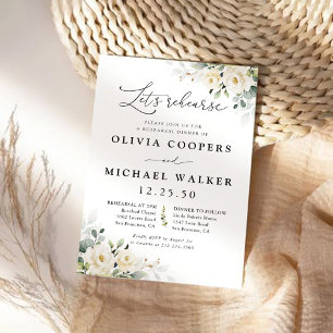 Dîner de répétition vert blanc Roses Invitation