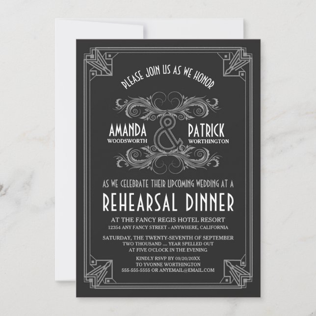 Dîner de répétition Vintage Art déco Invitations (Devant)