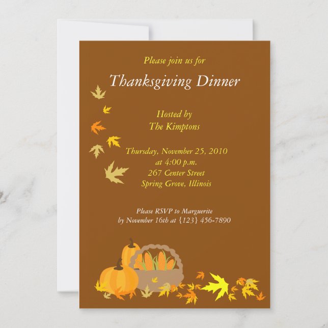Dîner de Thanksgiving 5x7 Invitation à la récolte (Devant)