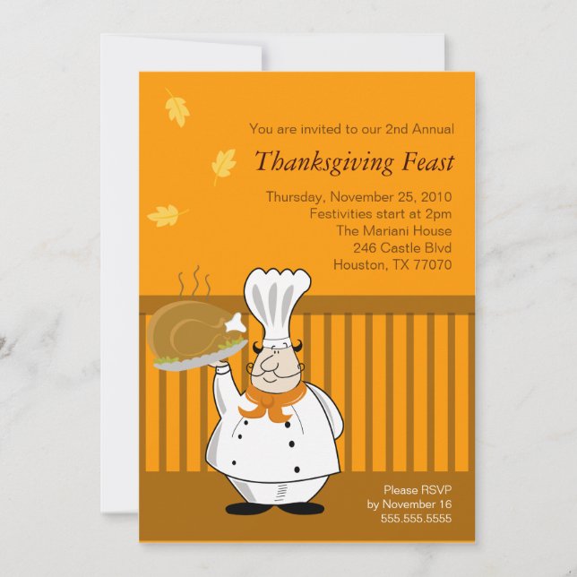 Dîner de Thanksgiving 5x7 Invitation CHEF DINDE (Devant)