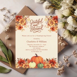 Dîner de Thanksgiving Invitation fleurs citrouille