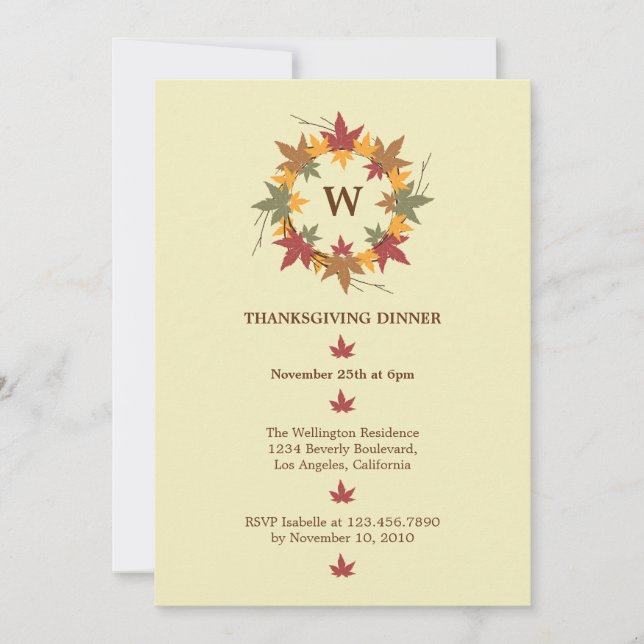Dîner de Thanksgiving Wreath Invitation (Devant)