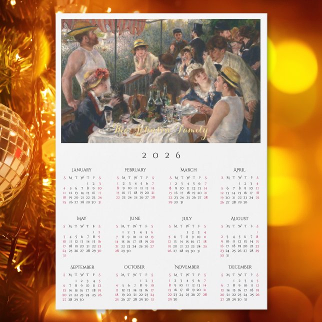 Dîner des canotiers Calendrier Renoir 2026 (Luncheon of the Boating Party Renoir 2026 Calendar)