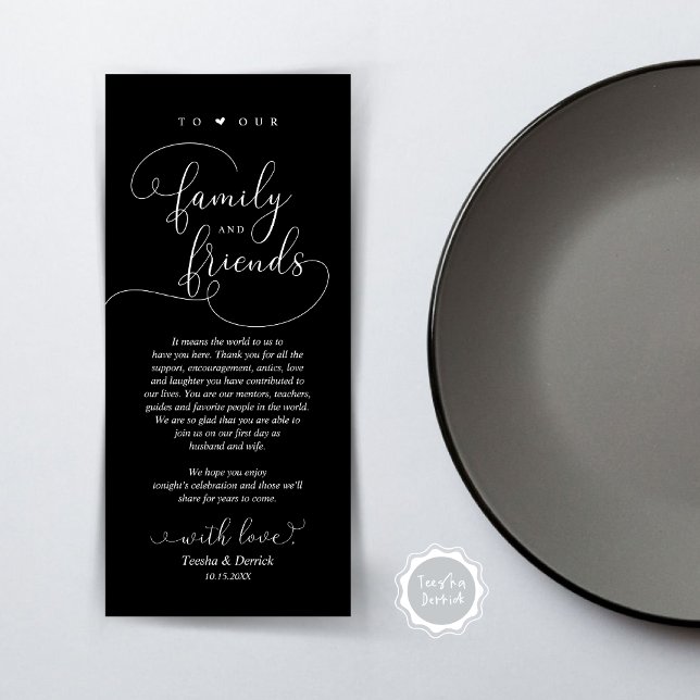 Dîner Élégant Moderne Cadre Carte de remerciements (Modern Elegant Wedding Dinner Place Setting Thank You Card, Plate Decor, in Elegant Black)