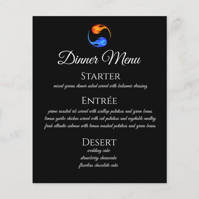 Dîner et Bar Menu-Twin Flame Mariage Thème noir (Devant)