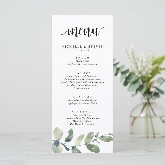 Dîner Eucalyptus Mariage Elopement Menu (Debout devant)