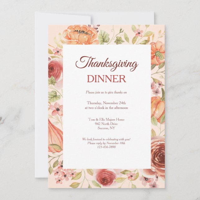 Dîner Floral Thanksgiving Invitation (Devant)
