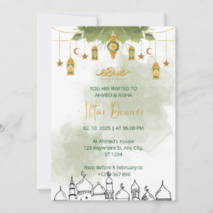Dîner Iftar invitation ramadan aquarelle vert