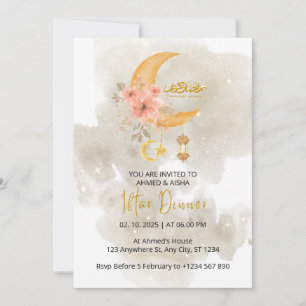 Dîner Iftar invitation ramadan blanc aquarelle