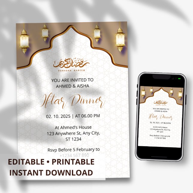 Dîner Iftar invitation ramadan brun or mosquée (Créateur téléchargé)