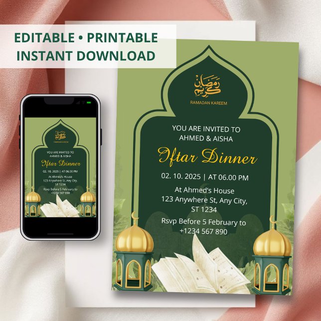 Dîner Iftar invitation ramadan mosquée verte (Créateur téléchargé)