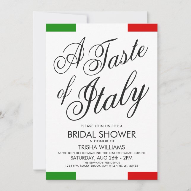 Dîner Italien À Thème | Invitation Fête des mariée (Devant)