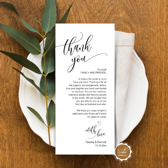 Dîner Lieu Cadre Merci, Carte Script moderne (Place Setting Thank You, Modern Script Card, Wedding Dinner, Brunch, Lunch Plate Decoration)