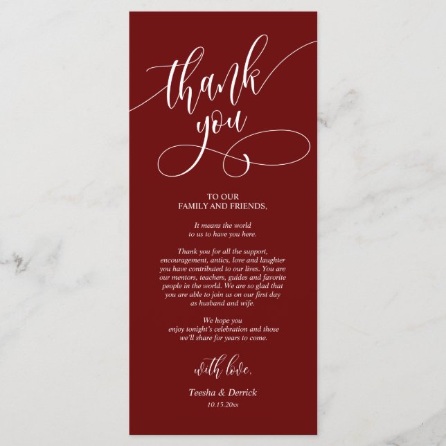 Dîner Lieu Cadre Merci, Cartes de calligraphie (Devant)