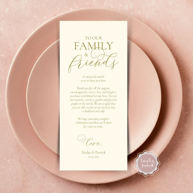 Diner Lieu Partir Merci Carte de calligraphie (Wedding Dinner Place Setting Thank You Card, Modern Romantic Script, Plate Decor, Classy Gold)