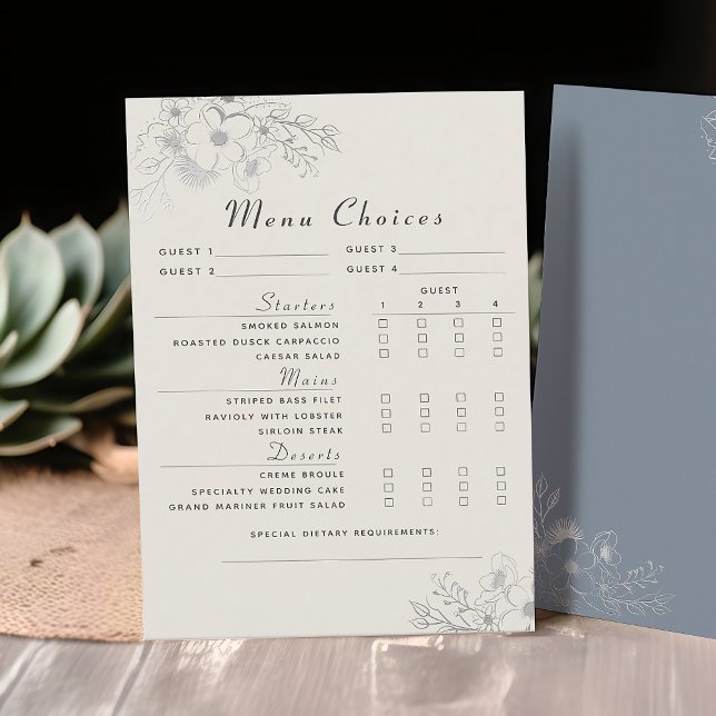 Dîner Mariage bleu Dusty Menu Carte de choix (Créateur téléchargé)