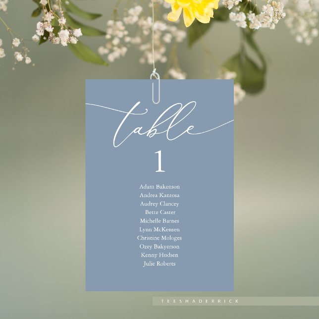 Dîner mariage, Carte de siège moderne (Elopement Wedding Dinner, Modern Guest Seating Chart Table, in Dusty Blue, Table No and Guest Names)