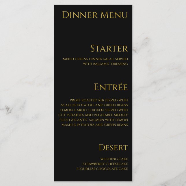 Dîner mariage et menu Bar-Noir et Or- (Devant)