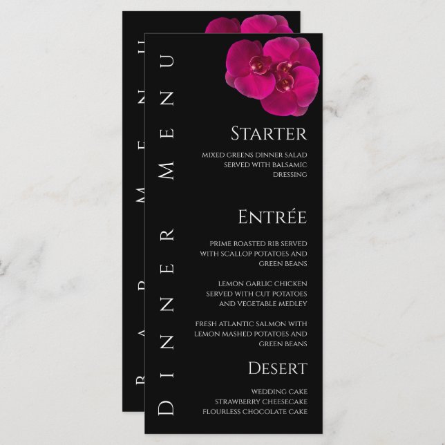 Dîner mariage et menu du bar-Fuchsia Orchidées- (Devant / Derrière)