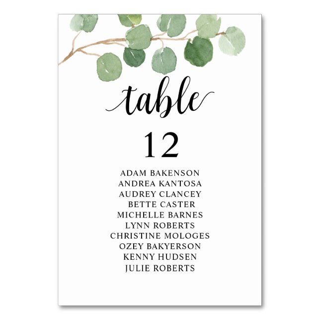 Dîner mariage, Eucalyptus Invités Carte de siège (Par défaut)