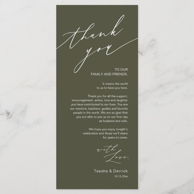 Dîner mariage Lieu Cadre Carte de remerciements (Devant)