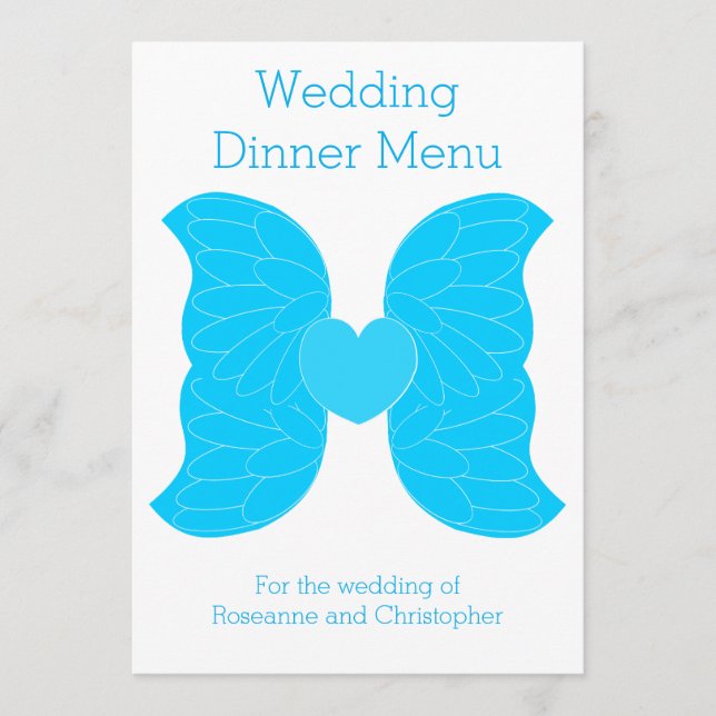 Dîner mariage Menu Blue Angel Wings Heart Design (Devant)