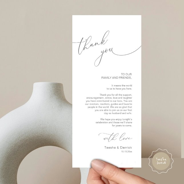 Dîner Mariage moderne Cadre Carte de remerciements (Modern Wedding Dinner Place Setting Thank You Card, in dark grey)