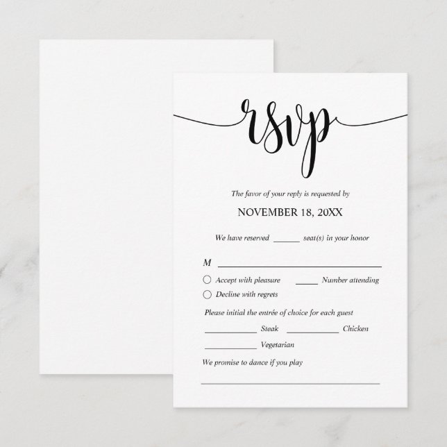 Dîner Mariage moderne Invitations RSVP Cartes join (Devant / Derrière)