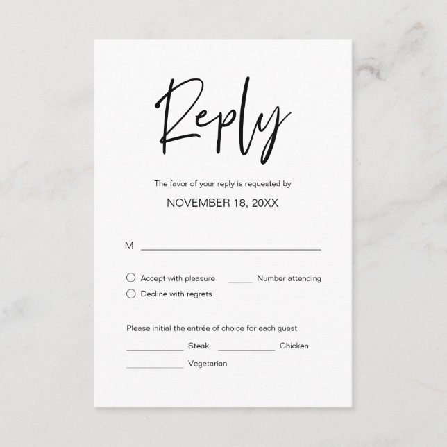 Dîner mariage RSVP, options de repas Carte de boît (Devant)