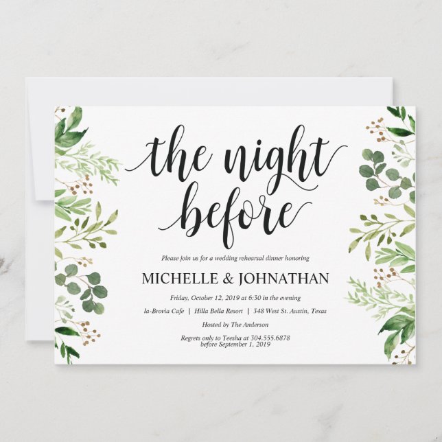 Dîner-Mariage rustique vert Invitations (Devant)