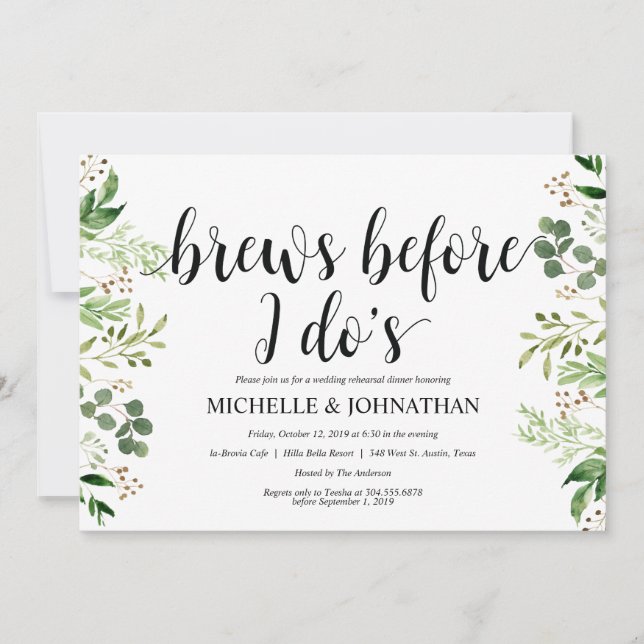 Dîner-Mariage rustique vert Invitations (Devant)