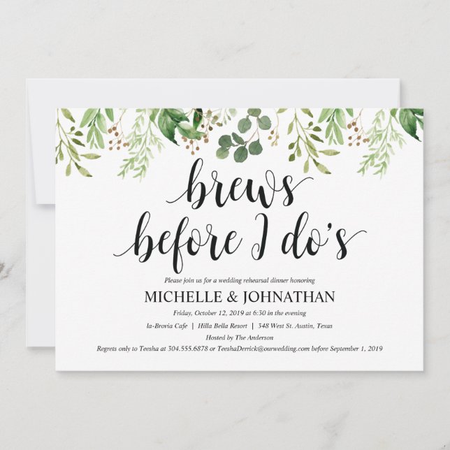Dîner-Mariage rustique vert Invitations (Devant)