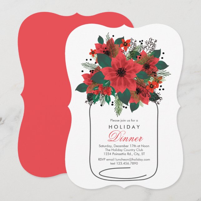 Dîner Mason Jar Poinsettia Invitation (Devant / Derrière)
