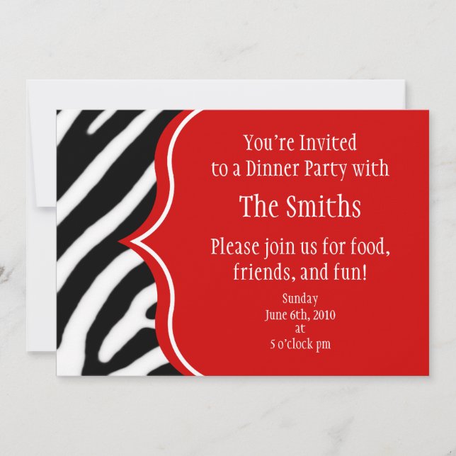 Diner Party Zebra et Red Invitation (Devant)