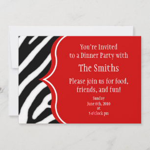 Diner Party Zebra et Red Invitation