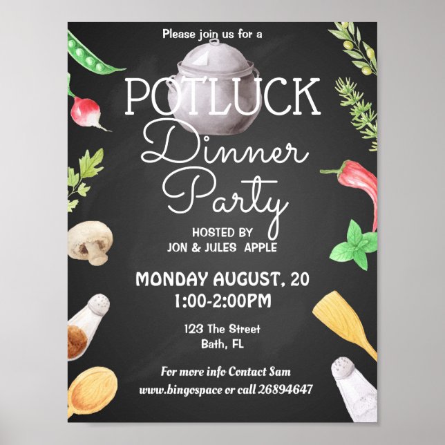 dîner potluck fête potluck invitation affiche (Devant)