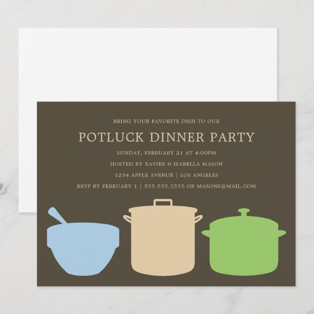 Dîner Potluck| Invitation de parti (Devant / Derrière)