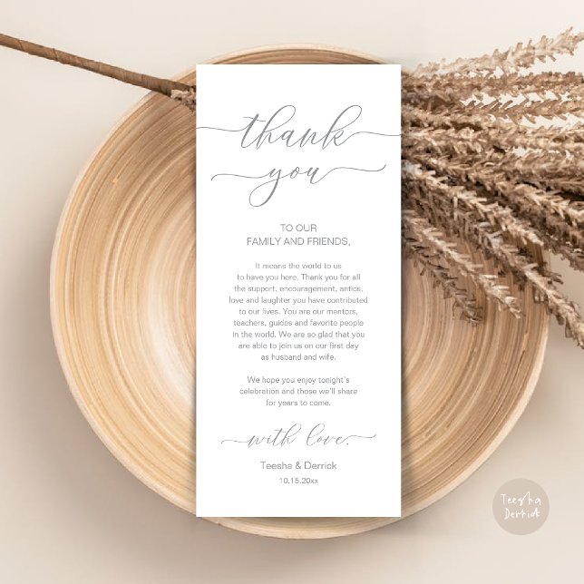 Dîner Romain Moderne Cadre Carte de remerciements (Wedding Dinner Place Setting Thank You Card, Modern Minimalist, in Grey)