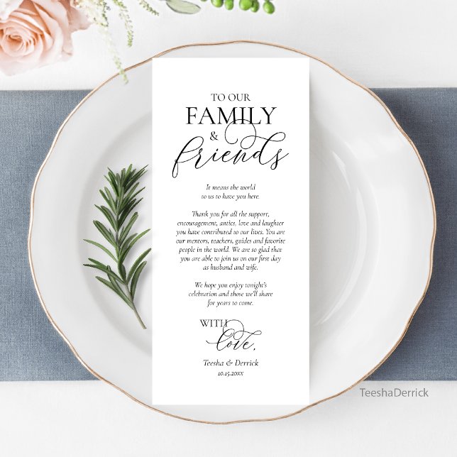 Dîner Romantique Cadre Carte de remerciements (Wedding Place Setting Thank You Card, Romantic Script, Black and White.)